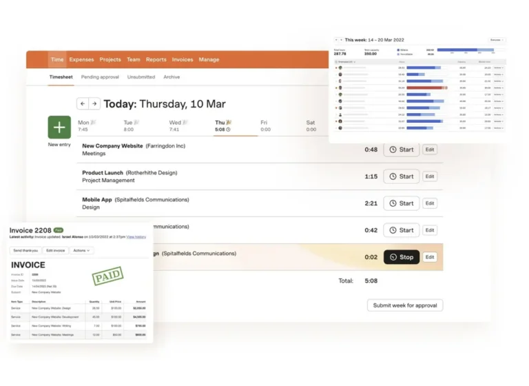 Descripción general de la aplicación para el control horario de Harvest